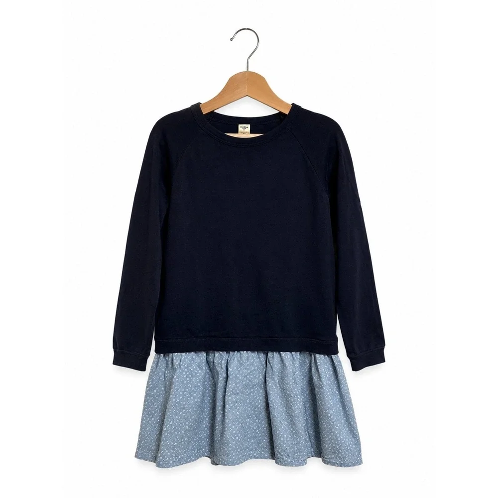 OshKosh‎ Girls Drop Waist Sweater Dress Chambray Polka Dots Blue Navy 8 NEW